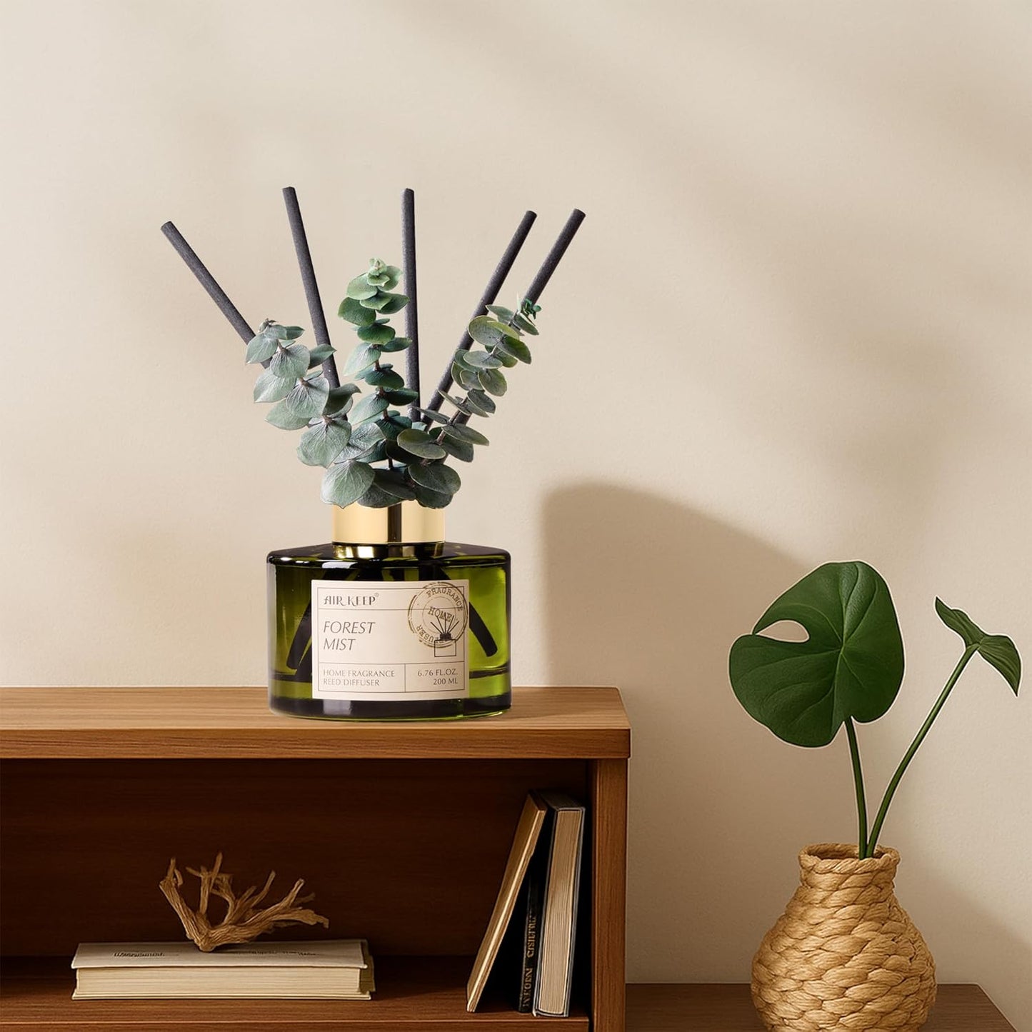Airkeep Reed Diffuser Set - Forest Mist Scent with 6.76 Fl Oz Essential Oils | 3 Leaves & 8 Sticks for Home Decor