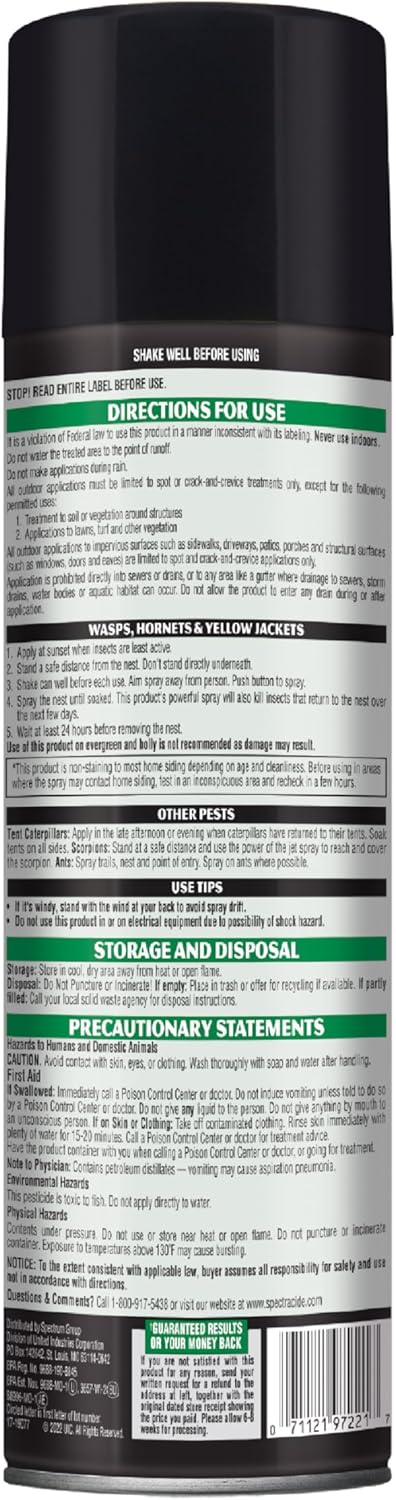 Spectracide Wasp & Hornet Killer - Instant Contact Kill & Nest Elimination - 12 Pack