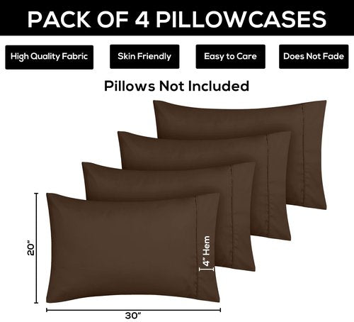 Utopia Bedding Standard Pillow Cases - 4 Pack - Envelope Closure - Soft Brushed Microfiber Fabric - Shrinkage and Fade Resistant Pillow Covers Standard Size 20 X 26 Inches (Standard, Brown)