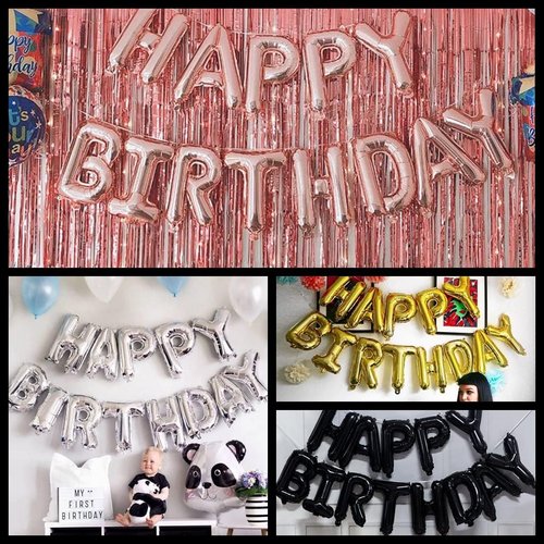 Happy Birthday Balloon Banner - 40-Inch Gold Foil Mylar Balloons with 16-Inch Letters for 18th Birthday Party