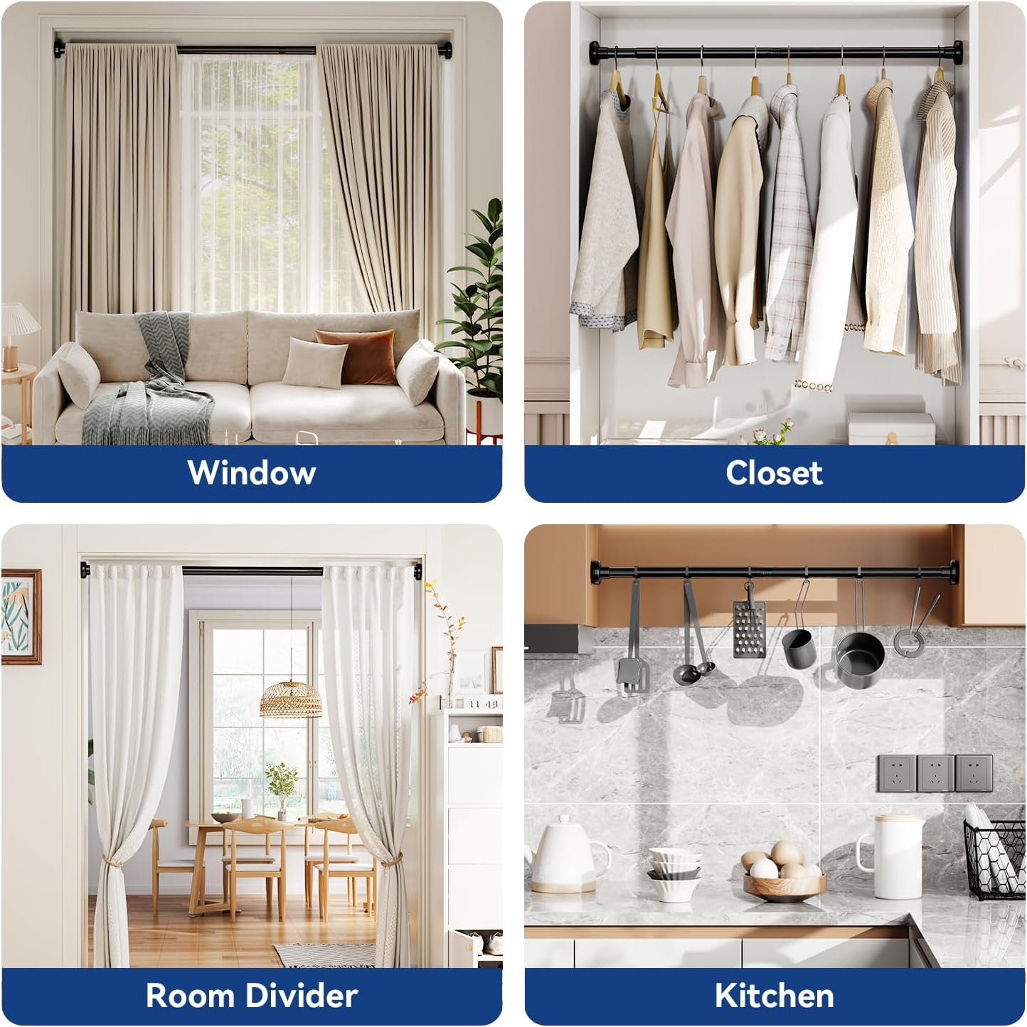 YASONIC Adjustable Shower Curtain Rod - 26 to 84 Inch | Durable & Stylish Design