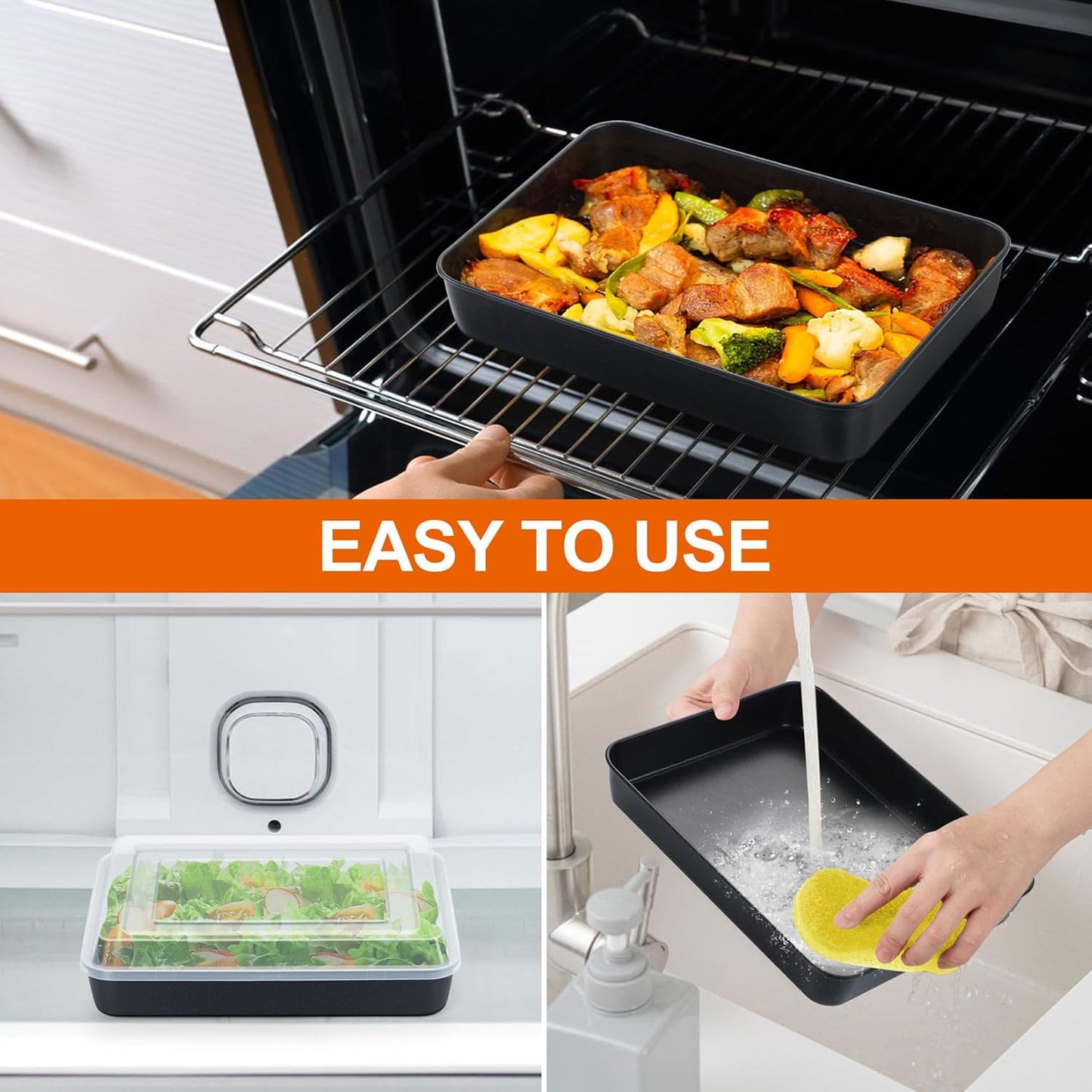 P&P CHEF Toaster Oven Pan - Nonstick Baking & Roasting Tray with Lid | 10.5 Inch, 2-Piece Set