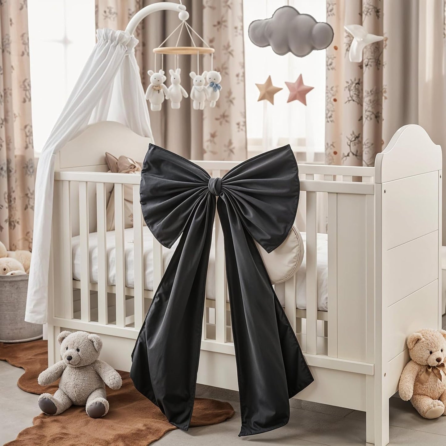 Skiennix Black Bow Decor - 40 x 24 Inches Large Satin Ribbon Bow for Wedding & Birthday Decor