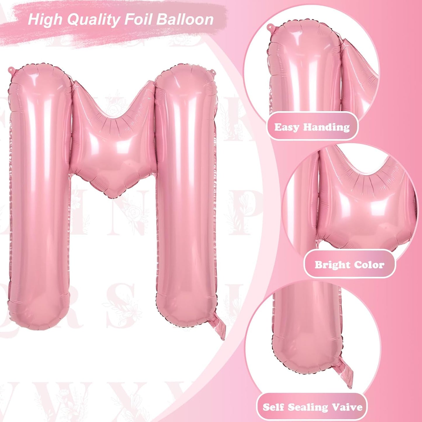 Skiennix 40-Inch Pastel Pink Letter Balloon - Giant Mylar Alphabet M for Birthday Party Decor