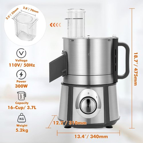 Anatole Electric Vegetable Dicer - Heavy Duty Stainless Steel Food Processor | 16-Cup Capacity, 300W Power, Auto Discharge, Multiple Blades for Versatile Chopping