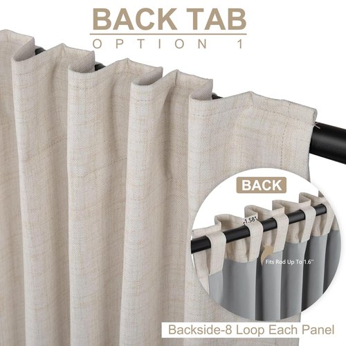 100% Blackout Shield Linen Blackout Curtains for Bedroom 80 Inches Long,Back Tab/Rod Pocket Living Room Drapes,Thermal Insulated Textured Blackout Curtains 2 Panels Set,50" W x 80" L,Cream