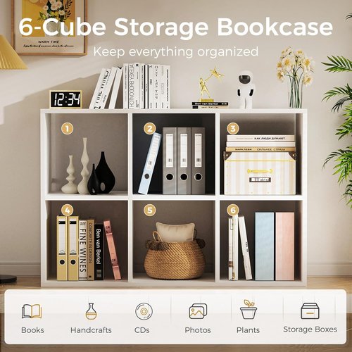 COMHOMA 6-Cube Storage Organizer - Versatile Open Back Design | 11-Inch White Bookshelf for Home & Office