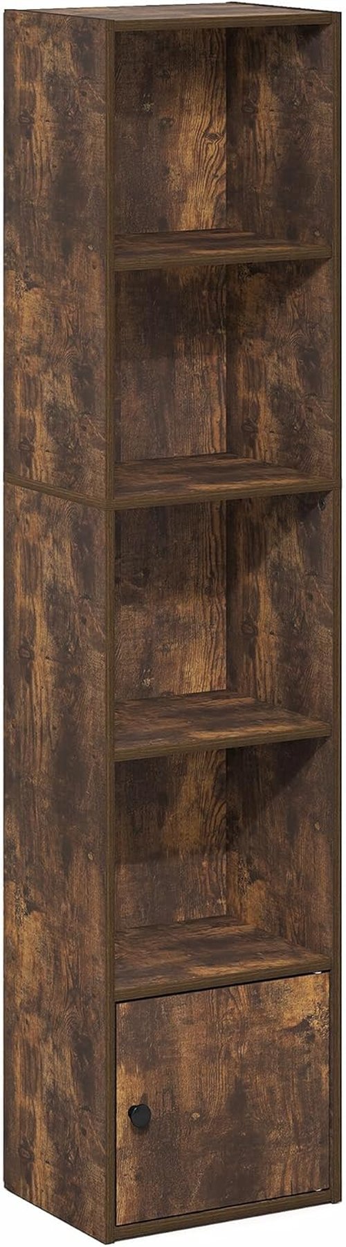 Furinno LUDER 5-Tier Bookshelf - Open Shelf Design with Door Cabinet | Amber Pine, Ideal for Home Organization