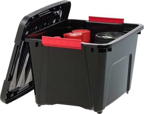 IRIS USA 19 QT Plastic Storage Box - BPA-Free, Durable Nestable Containers with Lids - Black, 6 Pack