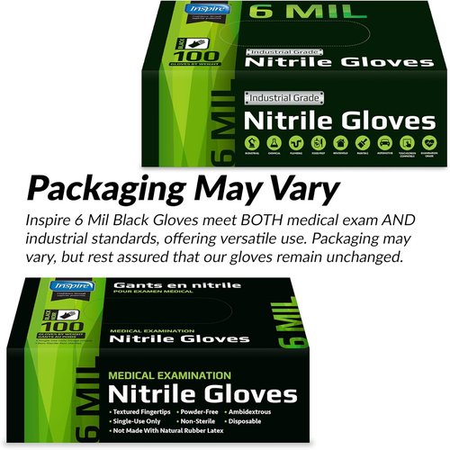 Inspire Black Nitrile Gloves - Heavy Duty 6 Mil Chemical Resistant Disposable Gloves | Ideal for Medical & Cleaning