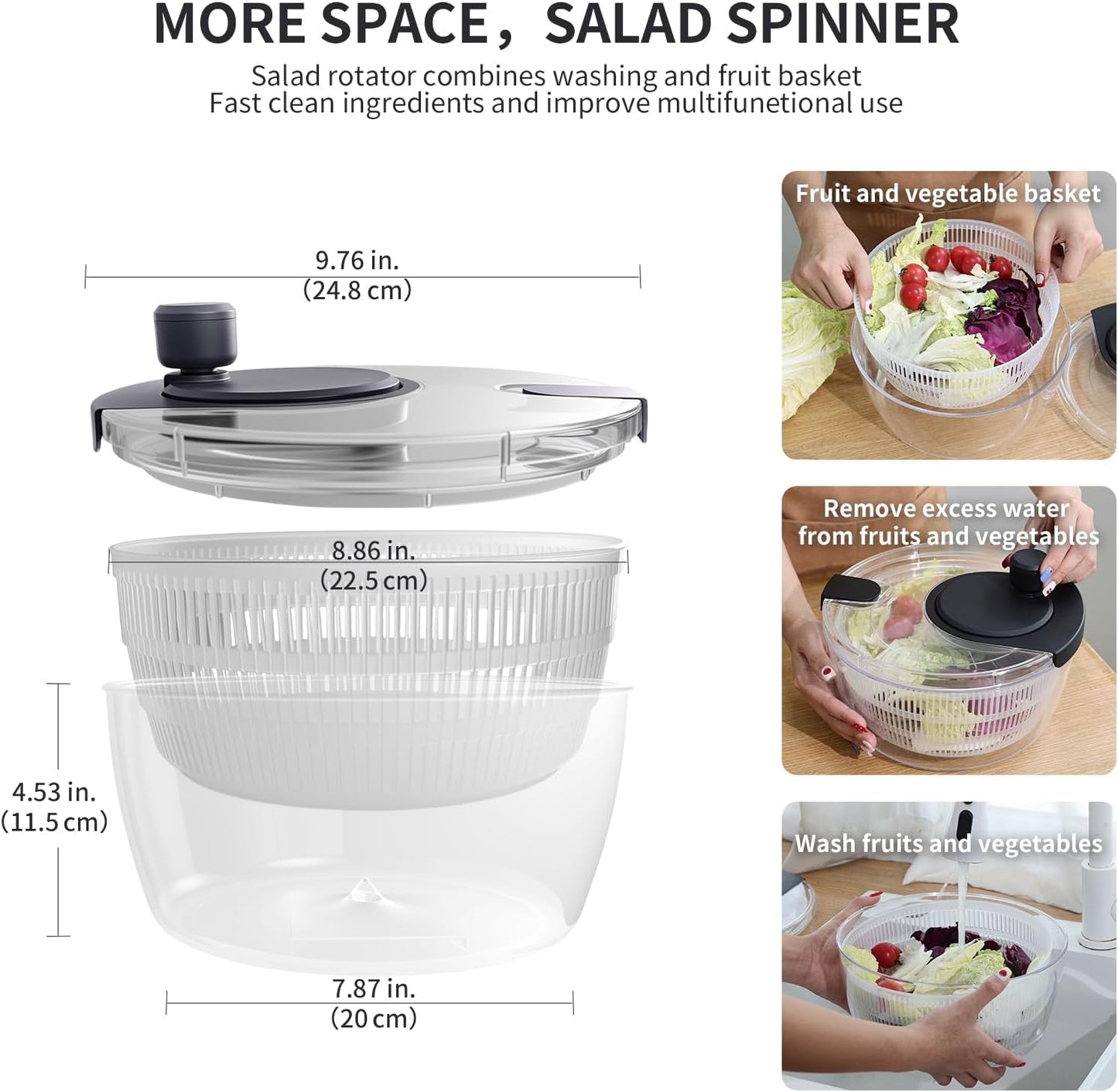 Salad Spinner by Kitchen Essentials - Large 4L Lettuce Dryer & Fruit Washing Bowl for Quick Use