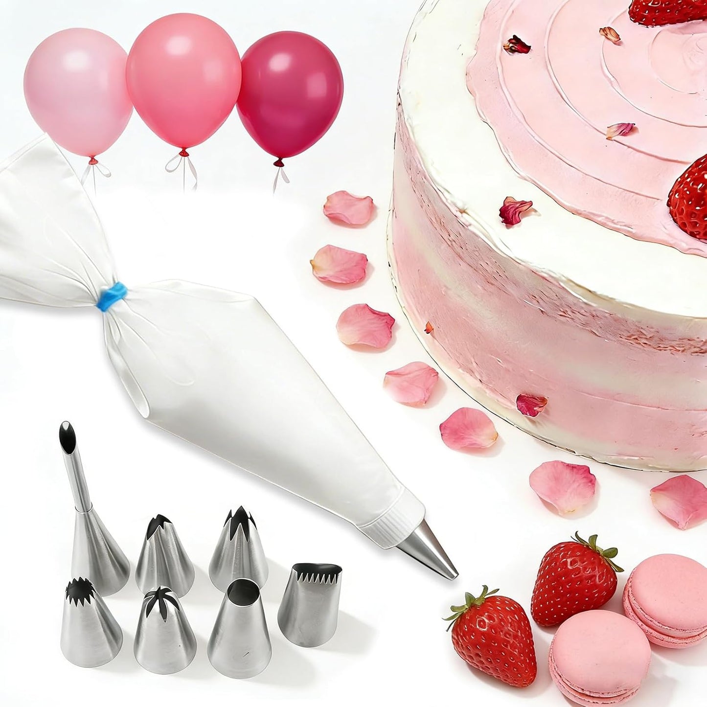Skiennix Reusable Piping Bags Set - 16-Inch Pastry Bags for Cake Decorating | 15-Piece Easy Clean Kit