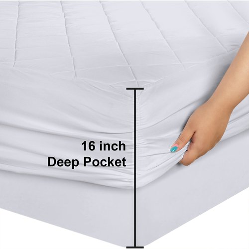 Utopia Bedding Quilted Fitted Mattress Pad, King Size, Elastic Fitted Mattress Topper Protector and Cover with Deep Pocket Stretches up to 16 Inches, Machine Washable (White)