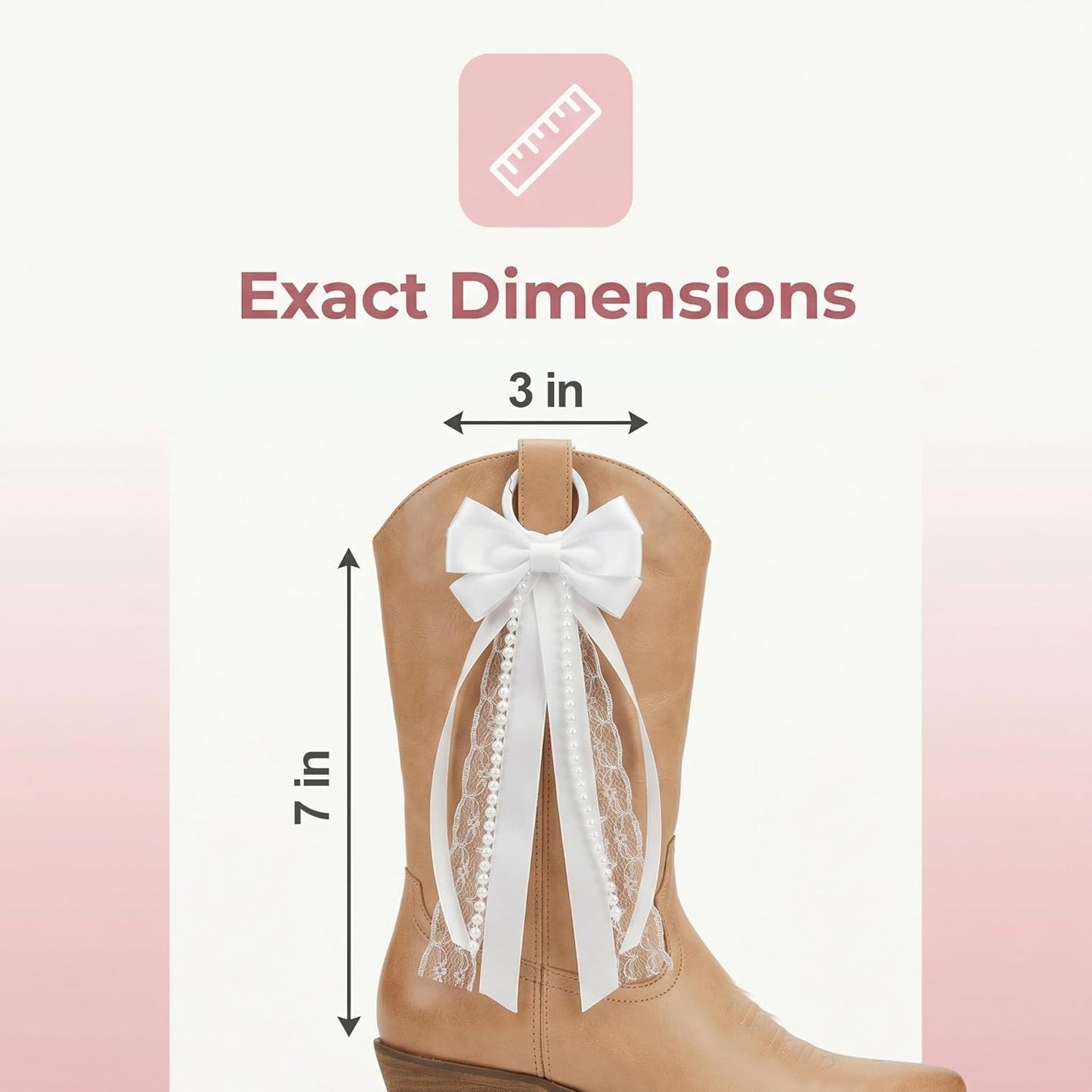 Skiennix Boot Bows - Elegant Satin Ribbon Cowboy Decor for Women | 2 Pcs White with Glitter & Lace