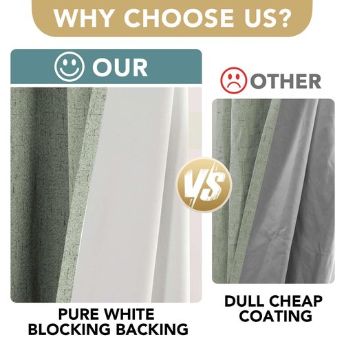 H.VERSAILTEX Bedroom Curtains Blackout, Sage Green Linen Blackout Curtains 84 Inches Long, 100% Blackout Thermal Textured Linen Look Curtain Draperies Grommet with White Liner, 2 Panels