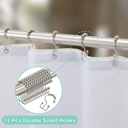 ORTIGIA 3 in 1 Waterproof Shower Curtain and Clear PEVA Liner Set with 12 Double Sided Metal Shower Curtain Hooks, Black Misty Forest Tree Soft Fabric Shower Curtain for Bathroom - 72 Wx72 L