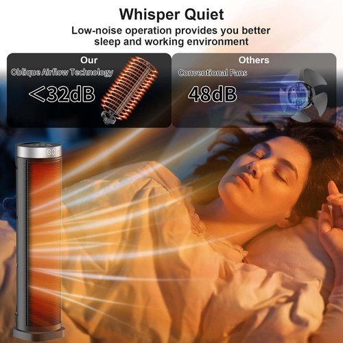 **Skiennix 70° Oscillating Space Heater - 1500W Quiet Electric Tower Heater with Remote, 24 Inches**