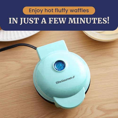 Elite Gourmet Mini Waffle Maker - 4.5-Inch Nonstick Belgian Waffles | Compact Design, Easy to Clean, Mint