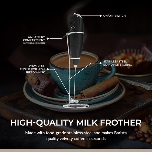 Chefwave | Powerful electric milk frother with stand | Milk frother handheld drink mixer and matcha whisk| BATTERIES INCLUDED! drink mixer handheld | Hand frother, electric stirrer coffee mixer wand