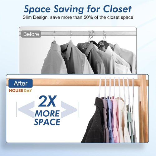 HOUSE DAY Plastic Hangers - 20 Pack White Non-Slip Clothes Hangers for T-Shirts, Dresses & Coats