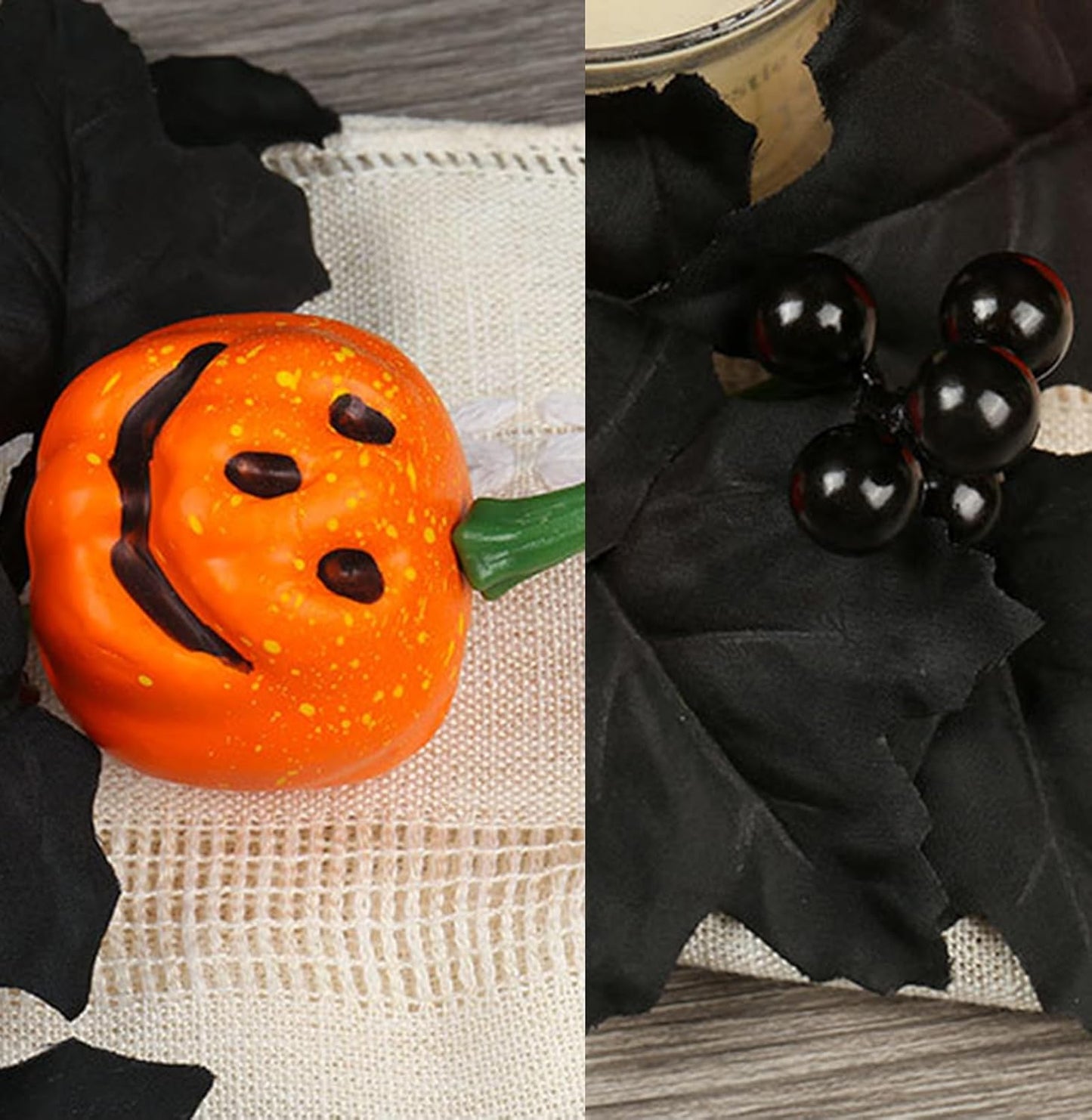 Skiennix Halloween Candle Rings - Black Artificial Maple Leaf & Pumpkin Holders | 2-Piece Set for Festive Decor