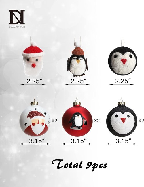 DN DECONATION Black and White Christmas Ornament - Cute Hand-Painted Santa Ball for Tree | Red Glass Decoration
