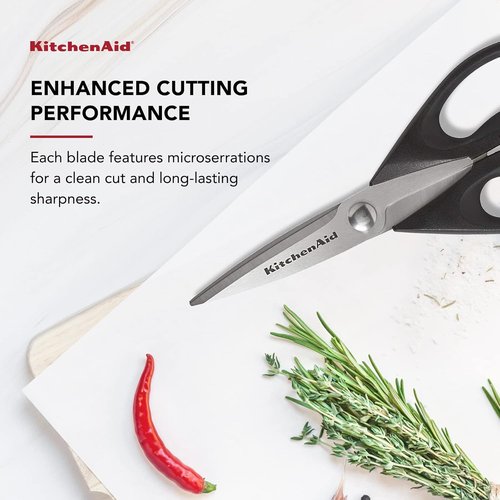 KitchenAid Kitchen Shears - Durable Stainless Steel Scissors with Protective Sheath, 8.72 Inch, Black