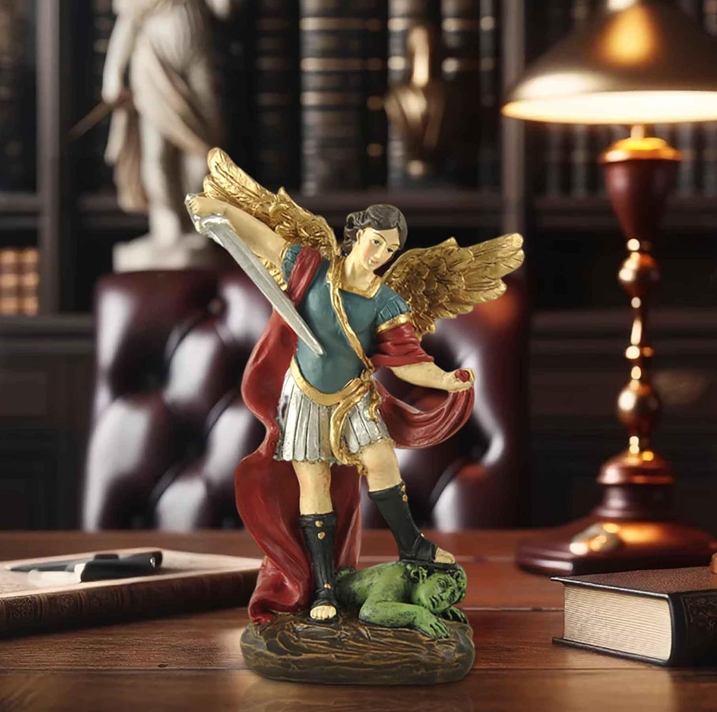 San Miguel Archangel Statue - Saint Michael Defeats Lucifer | 5.31” Religious Collectible Sculpture