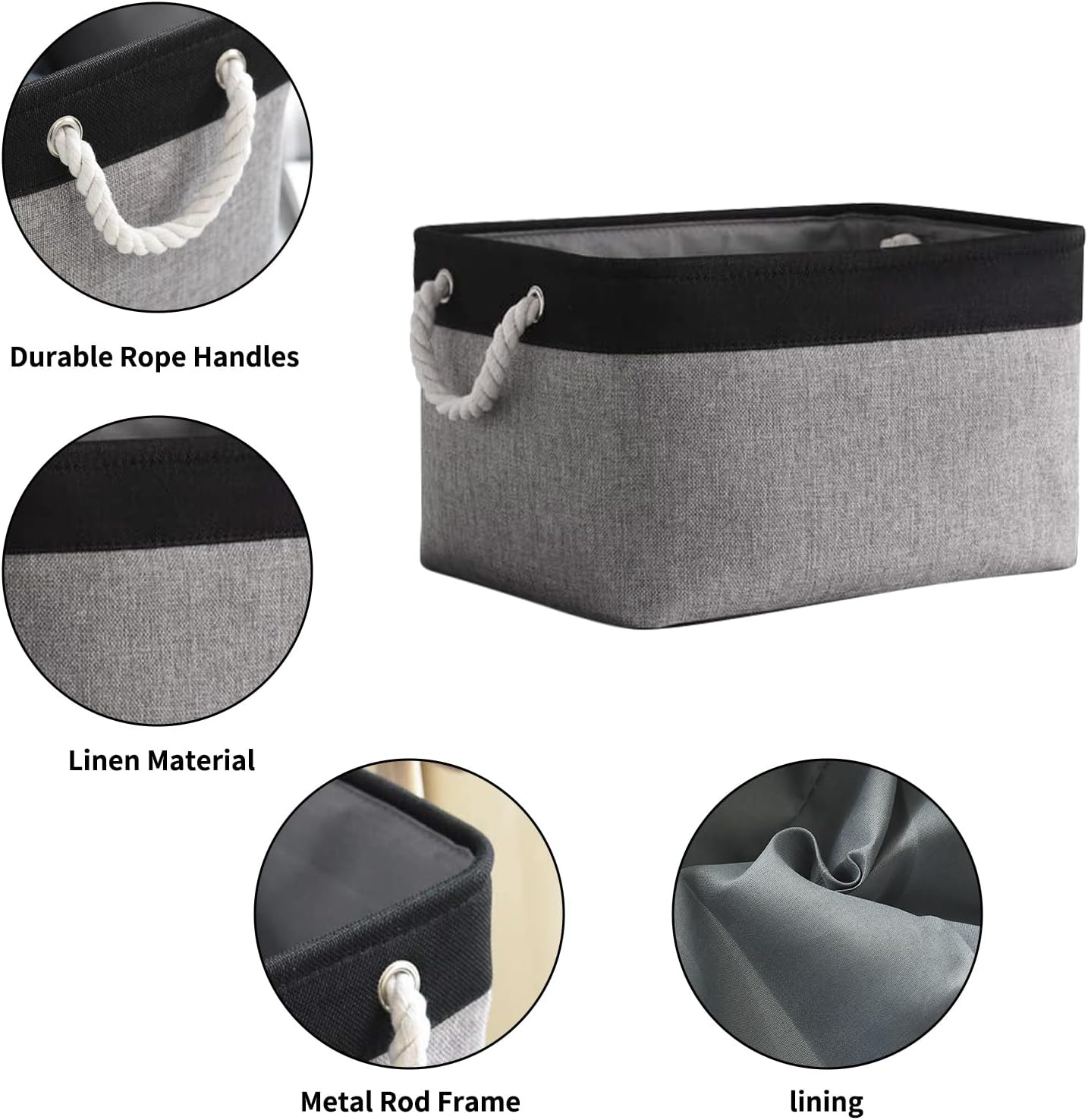TheWarmHome Collapsible Storage Bins - Large 3-Pack Fabric Organizers for Toys & Gifts | 16x12x8 Inch (Black & Grey)