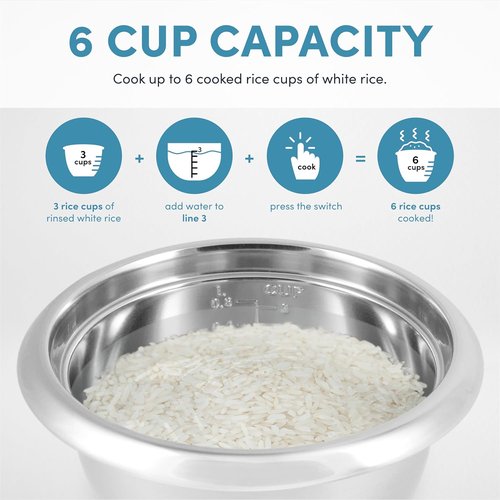 Aroma Housewares 6-Cup Stainless Rice Cooker & Warmer - Uncoated Inner Pot, Red | Model ARC-753SGR