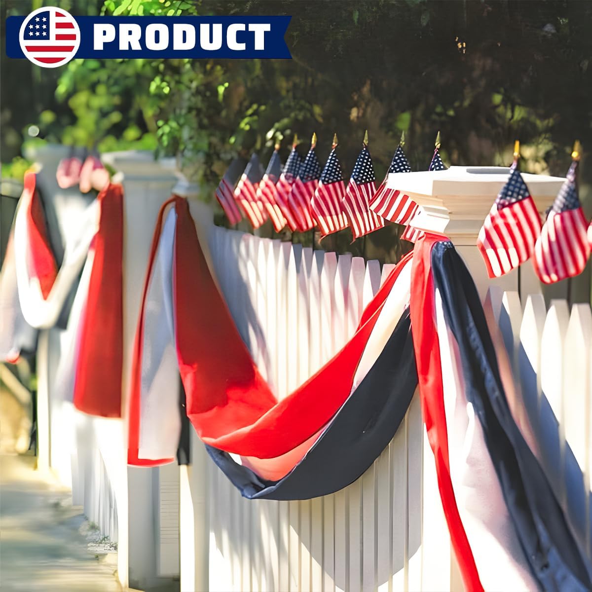 Skiennix 20Ft Patriotic US Flag Bunting - Red, White & Blue Stripe Banner for 4th of July & Memorial Day Celebrations