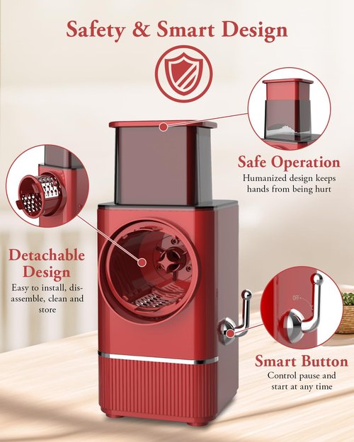 Electric Cheese Grater Salad Maker - Potato Carrot Cheese Shredder Electric with 8 Multi Blades | Electric Vegetable Slicer Automatic Cheese Grater for Block Cheese Vegetable Fruit Nuts Food Processor