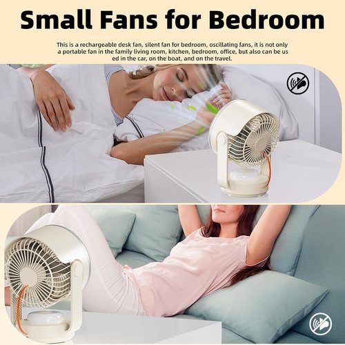 Desk Fan,Table Fans,7 inch Fan for Bedroom,Super Silent,Portable Rechargeable Desk Fans,Fan for Office,With LED light,4 Speeds,Oscillating Desk Fan,Suitable for Dormitory, Bedroom Bedside, kitchen