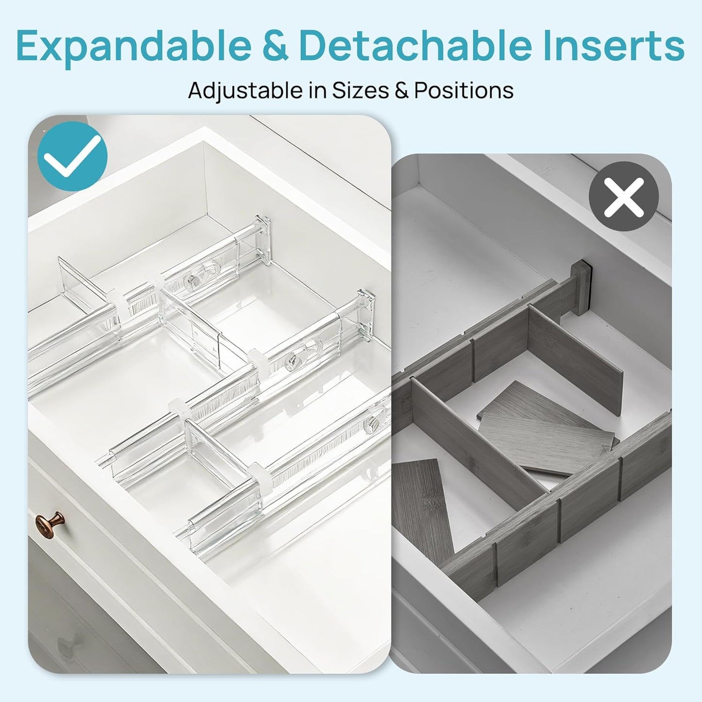Vtopmart Drawer Dividers - Expandable Inserts & 25 PCS Clear Plastic Organizers Set