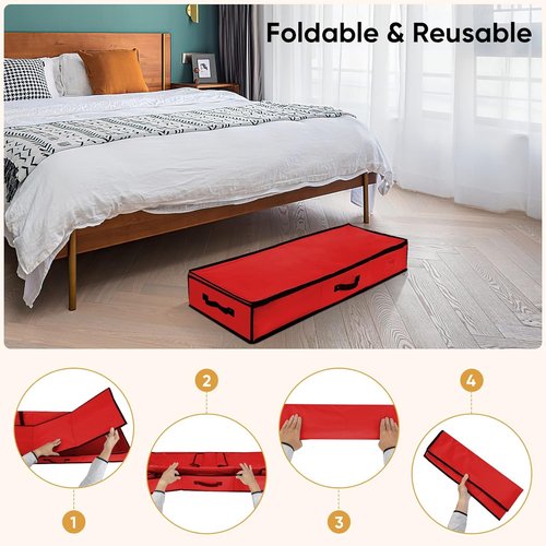 BALEINE Gift Wrap Storage Bag - 40" Durable 600D Oxford Fabric Organizer with Flexible Partitions | Red