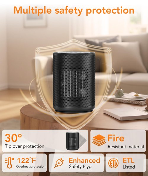 ZAFRO Space Heater for Indoor Use, Portable Electric Heaters with Digital Display and Remote, 2025 Upgraded, 24H Timer, 5 Mode, Thermostat, 1500W PTC Ceramic Fast Heat Safety for Home Office Bedroom