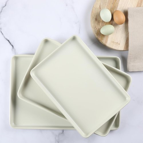 Martha Stewart Gallen 3-Piece Cookie Sheet Set | Ceramic Nonstick Baking Pans - 13", 15", 17" - Oven Safe to 450°F, Easy to Clean