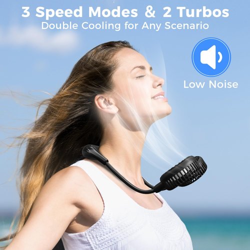 COMLIFE Portable Neck Fan, 2600mAh Battery Operated Ultra Quiet Hands Free USB Fan with Strong Wind, 360° Adjustable High Flexibility Wearable Personal Fan for Home Office Outdoor Travel (Black)