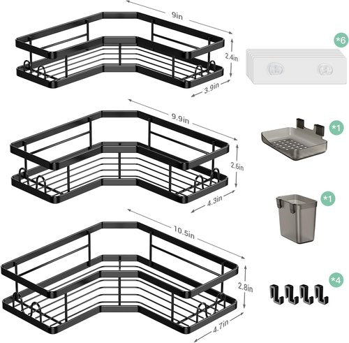 AKTECKE Corner Shower Caddy - Stainless Steel Adhesive Bathroom Organizer | 3-Pack Rustproof Rack