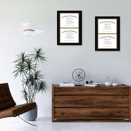 JCJMY Double Diploma Frame Set - Classic Black & Gold | Fits 8.5x11 with Mat or 14x20 Without Mat, 2 Pack