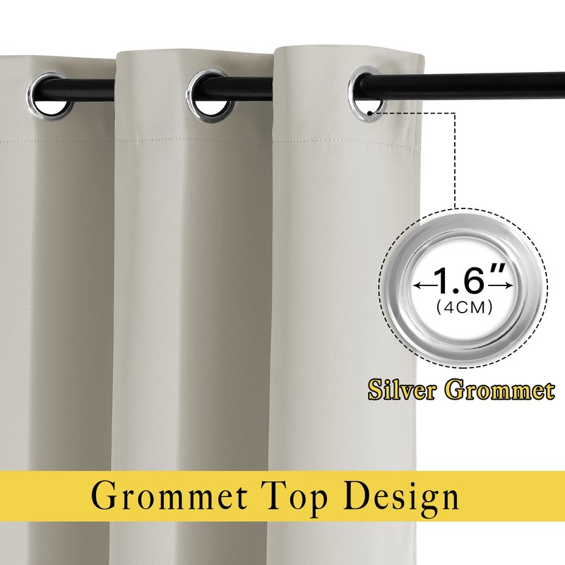 NICETOWN Room Darkening Slding Glass Curtain Panels - Window Treatment Thermal Insulated Grommet Light Blocking Drapes for Bedroom/Home Office (2 Panels, 80 by 84, Natural)