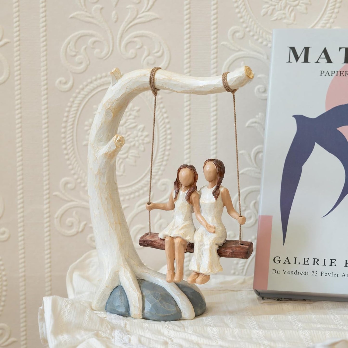 Mother Daughter Sculpture by Swing Statue - Hand-Painted Figurine | Perfect Birthday Gift for Mom