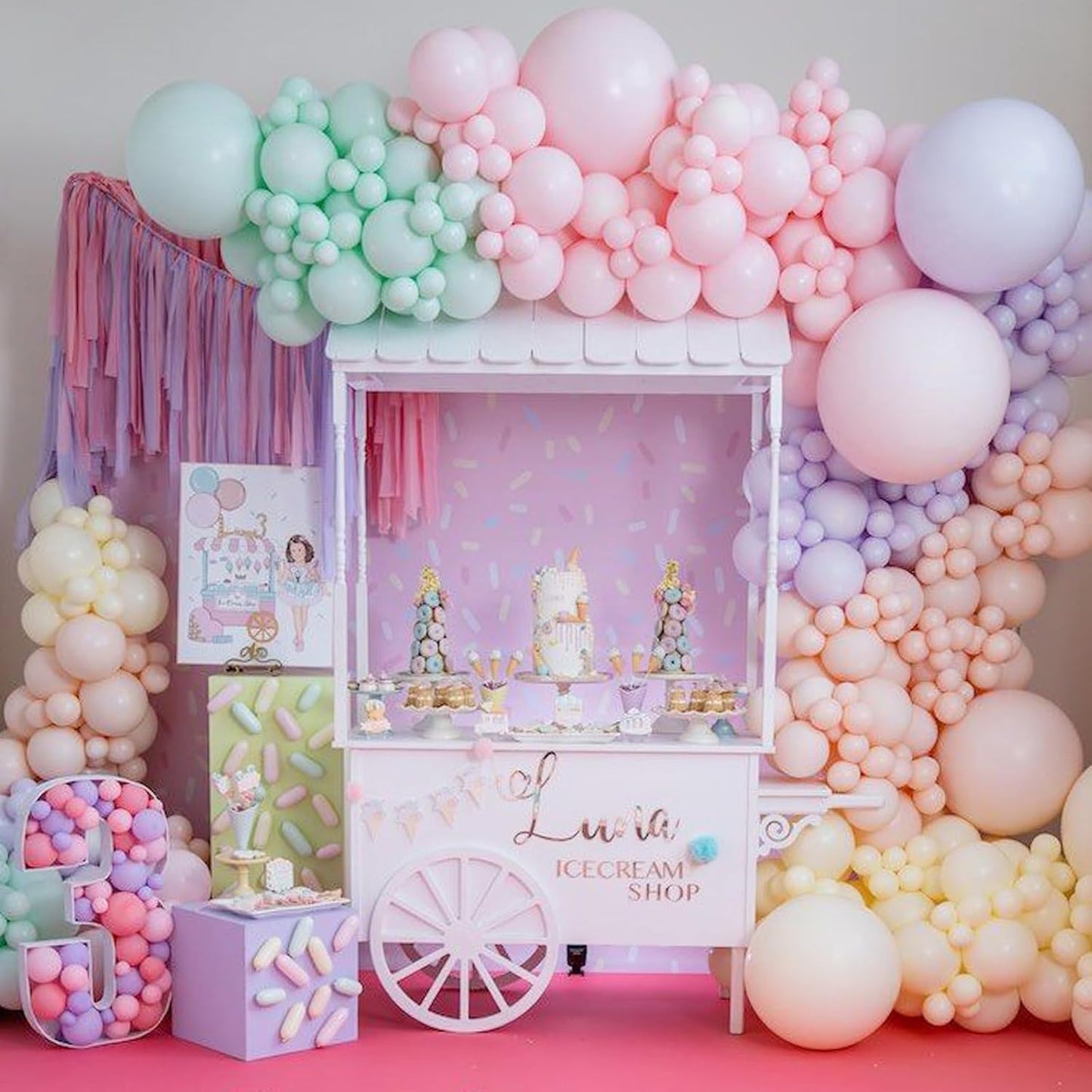 PartyWoo Pastel Balloon Arch Kit - 152-Piece Garland with 18", 12", 10", 5" Balloons in Baby Pink, Blue, Green, Purple, Yellow, Orange for Celebrations