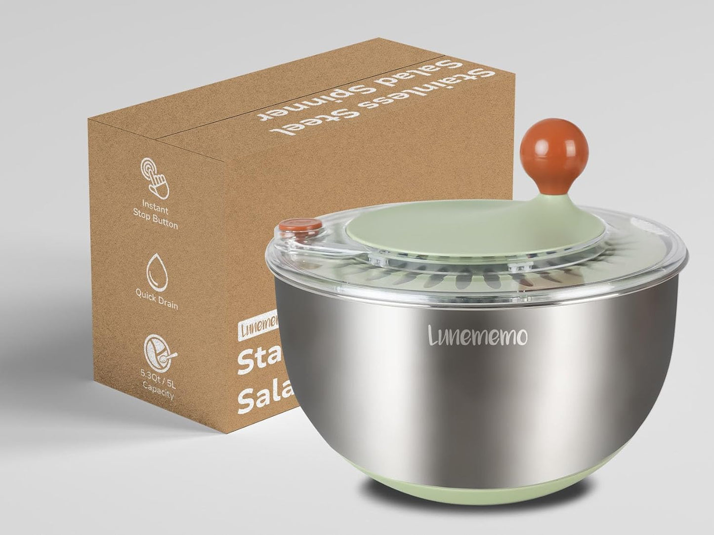 Stainless Steel Salad Spinner - 5.3 Qt Lettuce Spinner with Non-Slip Base & Drain | BPA Free