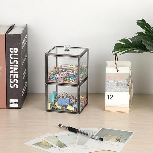 Hipiwe Glass Qtip Holder Dispenser - 2-Tier Stackable Apothecary Jar with Lid | Clear Bathroom Organizer for Cotton Balls & Swabs