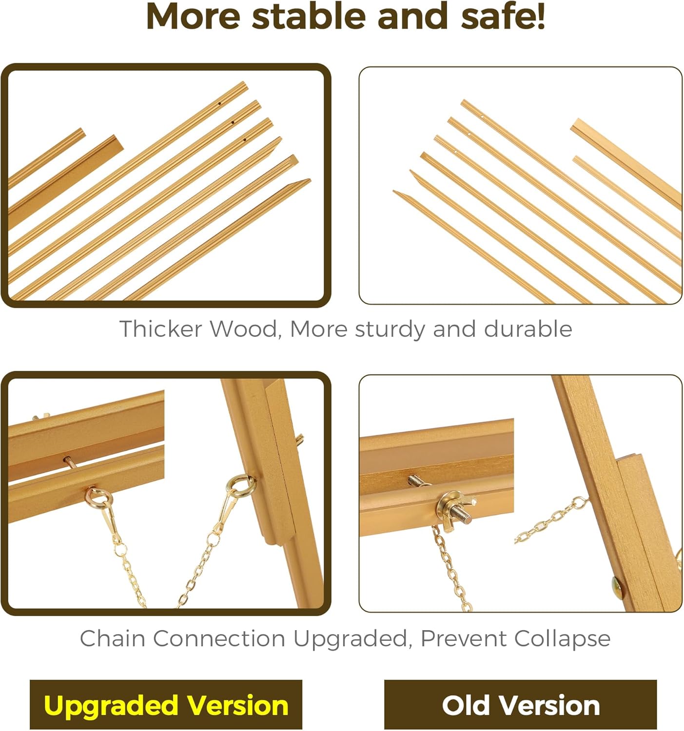 VISWIN 63" Gold Wooden Easel Stand - Tripod Display for Wedding Signs, Posters & Canvas Art