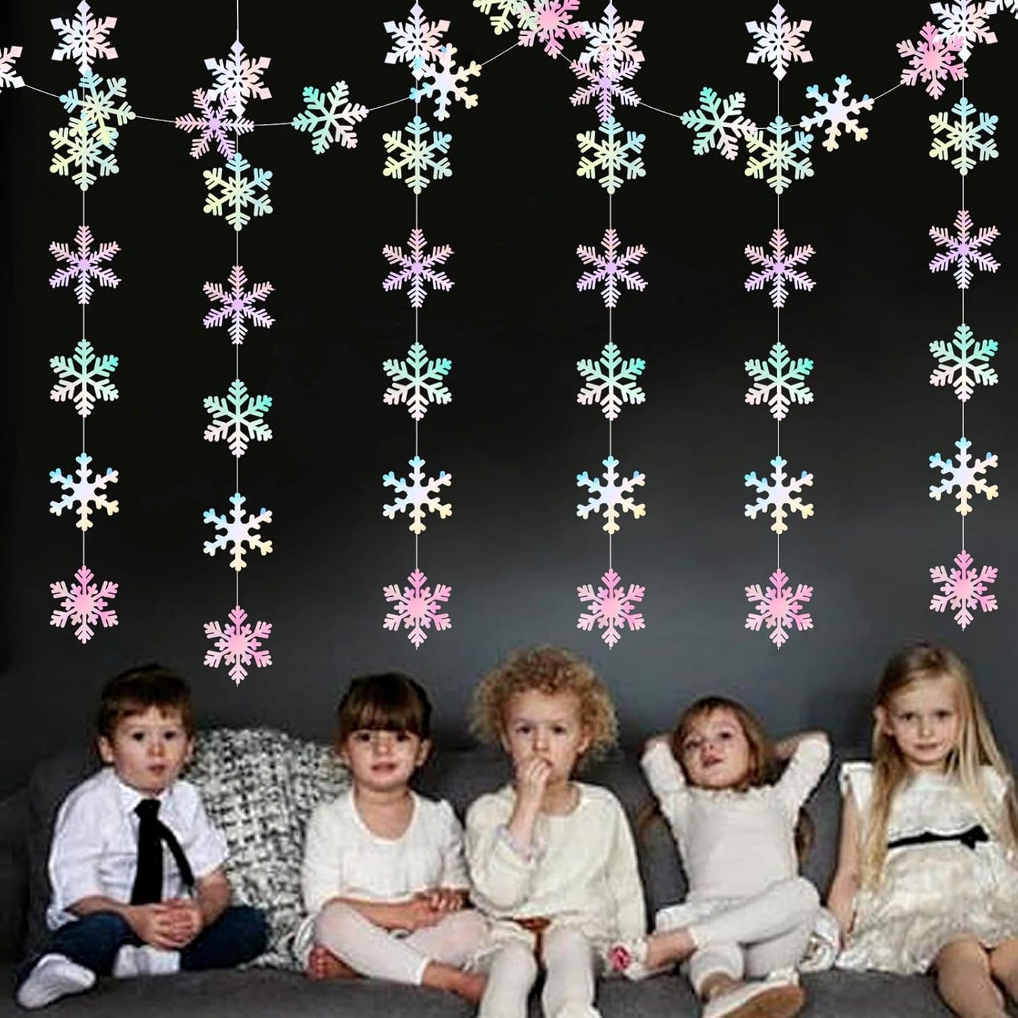 Panduola Iridescent Holographic Snowflake Garland - 6pcs Winter Wonderland Party Decorations