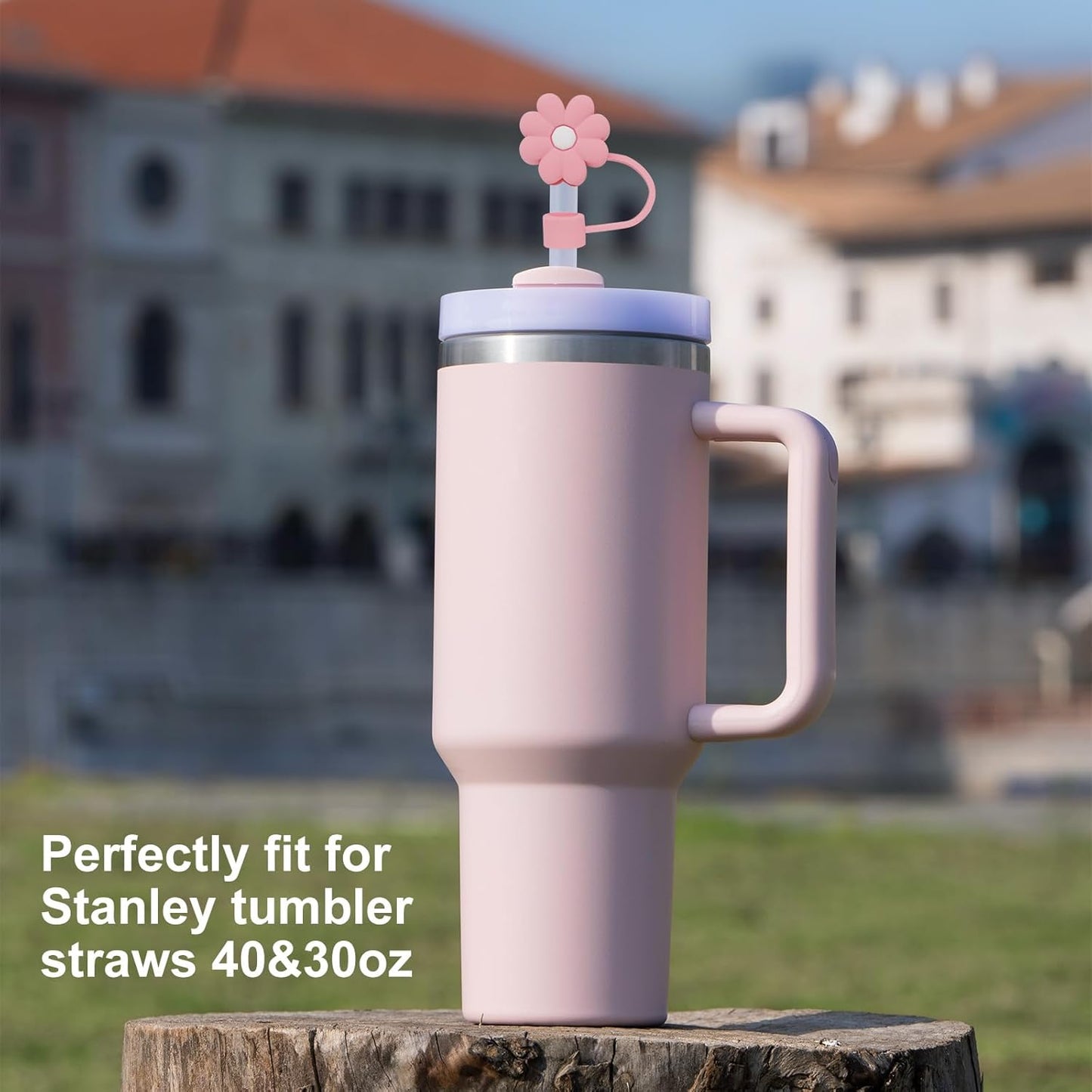 Skiennix Silicone Straw Covers - Cute 0.4in Diameter Dust-Proof Caps for Stanley Cup | 4 Pcs Flower Design
