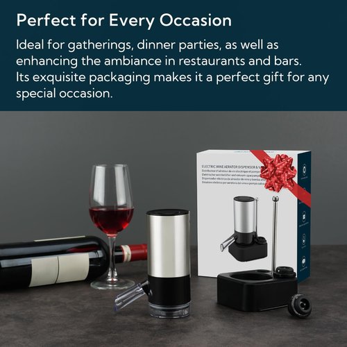 KITCHENDAO Rechargeable Electric Wine Aerator Dispenser and Wine Saver Pump, Automatic Wine Pourer with USB-C Cable, Storage Base and 2 Stoppers, Built-in Sound Indicator,Gift for Valentine's Day