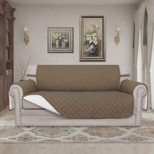 Easy-Going Sofa Slipcover Reversible Loveseat Sofa Cover Couch Cover for 2 Cushion Couch Furniture Protector with Elastic Straps for Pets Kids Dog Cat (Oversized Loveseat, Camel/Ivory)